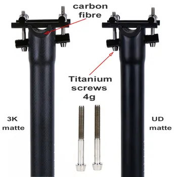 Ulterlight Titaanist Kruvi Matte Black Carbon Fiber Istme Post MTB/Road Bike Seatpost 27.2/30.8/31.6 mm 300/350/400mm