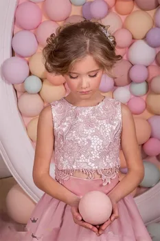 Uus 2021 Tüdrukute Võistlused Printsess Kleidid Sifonki Kaks Tükki Pits Appliques Põsepuna Pink Lapsed Lille Tüdrukute Kleit Pall Kleit Odav