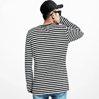 Uus Meeste T-särk 2018 Mood PIKKADE varrukatega musta valge Triibuline T-SÄRK Mees Top Tee Alt särk Hip-hop Pluss Suurus kvaliteetne