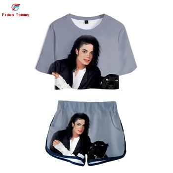 Uus Michael Jackson 3D-Printimine Suvel sosy seksikas Kaks Tükki, komplekti Naiste lühikesed püksid/põllukultuuride tops Uued Riided 2019 Hot Müük Müük kpop komplekti
