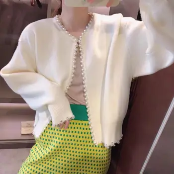 Vangull Elegantne Pearl Nupud Must Valge Kardiganid Naiste 2020. Aasta Sügis-Talvel Liiga Pikk Varrukas Lady Fashion Kootud Kampsun