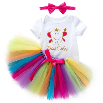 Vastsündinu riided tüdruk, uus sündinud beebi tüdruku riided set peapael +romper+rainbow tutu seelik 3tk kingitus komplektid isiku sünnipäev riided