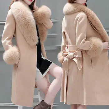 Villane mantel talve mantel naistele korea versiooni füüsilisest isikust kasvatamise suur karusnaha krae jakid Villane-Mantel Jope Parka