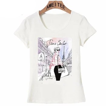 Vintage Mood Pariisi Tänaval Naiste Print T-Särgi Suvel Hipster Naiste t-särk uudne disain vabaaja daamid Tops armas Tüdruk TeeS