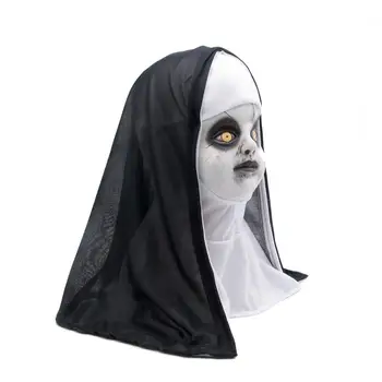 Vähe Kurja Nunn Lateks Lapsed Mask, Must Headkerchief Täis Peaga Mask Õudus Halloween Cosplay Kostüüm Pool Laste Rekvisiidid 250g