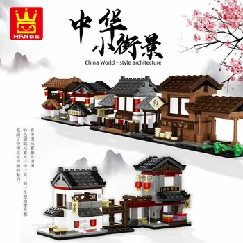 WANGE Mini Hiina Street Plokid DIY Ehitus ehitusplokid Hiina Iidse Arhitektuuri Tellised Haridus Mänguasjad Lastele
