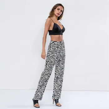 Zebra Triibulised Püksid Trükitud Lahti Püksid Naiste Kõrge Vöökoht Püksid Naiste Streetwear Juhuslik Naine Püksid