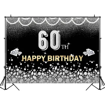 Õnnelik 60. Sünnipäeva Taustaks Silver Sära Teemant, Pärl Kuuskümmend Sünnipäeva Fotograafia Taust Kohandatud Vinüül Banner