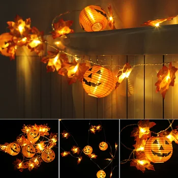 10/20 LED Kõrvits Vaher Lehed Vanik String Tuled 3D Halloween Pumpkin Tuled Halloween DTT88