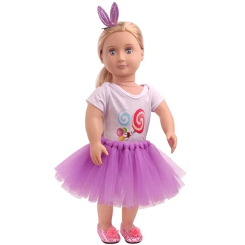 18 tolline Tüdrukute mannekeeni kleit Ameerika vastsündinud Candy trükitud T-särk + marli seelik Beebi mänguasjad, riided sobivad 43 cm baby dolls c753