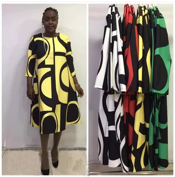 2019 Uus Mood Traditsioonilise Aafrika Prindi Disain Bazin Poole Varruka Dashiki Kleit Pluss Suurus Daam 3XL Naiste Riided Elegantne