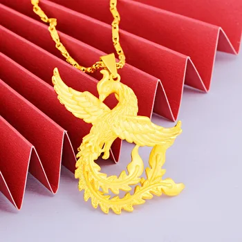 2020. aasta Mood Tarvikud 3D kullast Naiste kullatud Golden Phoenix Pendant Liiva Kuld Pulm Ripats Kaelakee Ehted