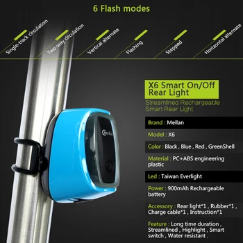 2020. aasta UUS Meilan X5/X6 Bike Kerge Traadita Taga Laser Tuled USB Laetav Smart Saba Lamp MTB Jalgrattasõidu Ohutus Hoiatus Led