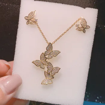 2020 Peen ehted seatud valge kuld värv kuupmeetri tsirkoon armas liblikas chokers kaelakee kõrvarõngas ehtekomplekt naiste kingitus