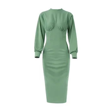 2021 Uus Kevad Roheline Mantel Mood Elegantne Armu Pika Varrukaga Kleidid Naistele 046