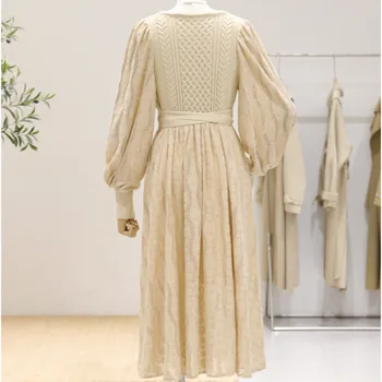 2021 Uus Kevad-Sügisel Vintage Pits Segast Kampsun Kleit Stiilne Naiste Pika Varrukaga Soe Pits-up Slim-line Pikk Kleit Rüü Femme