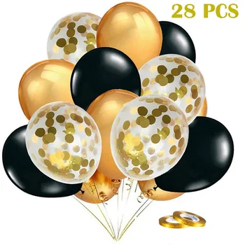 28 Tk Õhupallid Komplekt Must Kuld Õhupalli ja Kulla Konfetit Lindi Kulla Must Teema Rock Pidu Sünnipäeva Teenetemärkide