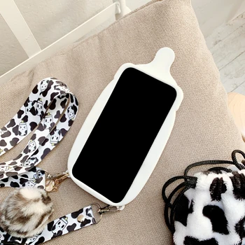 3D Cute Cartoon Beebi Piima Söötmine Pudel Case for iPhone Mini 12 11 Pro XS Max XR -, Plüüš-Karusnaha Palli Ripats kaelapaela kinnitamine Trossi Lehm Kate