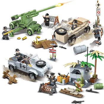 4in1 WW2 Sõjalise ehitusplokid Tegevus Joonis Sõdurite Veoauto Relvad, Sõidukid, sõjaväebaasi Relv Tellised Poiste Mänguasjad Lastele