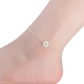 925 Sterling Hõbe Elegantne Daisy Anklet Naiste Mood Suu Kett Ehted Sünnipäeva Kingitus Chrysanthemum Tarvikud Anklets
