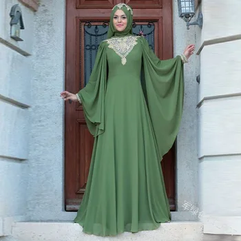 Abaya dubai 2020 moslemi kleidid Trükitud kõrge-waisted ja pikkade varrukatega sõidavad kleit pikkade varrukatega bangladesh kleidid S-5XL