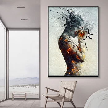 Abstraktne Plahvatus Tulekahju Tüdruk Plakat Lõuendile Maali Nordic Seina Art Plakat ja Printings jaoks elutuba, Magamistuba Decor Raamimata
