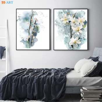 Akvarell Kevadel Florals Seina Art Plakat Pildid Abstraktse Teenetemärgi Helesinine Lõuendile Maali Elutoas Home Decor Raamitud
