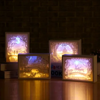 Art Kaunistamiseks 3D Paber Nikerdamist Valguse Lamp LED Kingitus Koju Magamistuba Öö JA55
