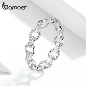Bamoer Link Muster Virnastatavates sõrmustes Naiste Pitsilisest Bänd 925 Sterling Silver Fine Pulm Ehteid GXR576