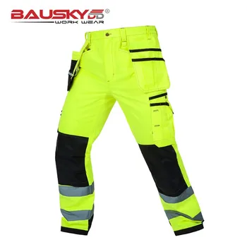 Bauskydd Mens Mees Vastupidav töörõivaste multi-tasku peegeldav püksid koos põlvekaitsmed jaoks tööohutuse tööd püksid tasuta shipping