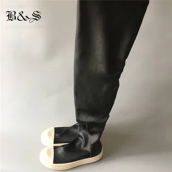 Black& Street Põlve Kõrge Naiste Sokk Saapad klassikalise stretch riie+ nahk, Slim Fit talvesaapad