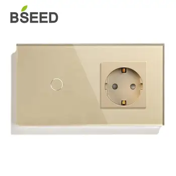 BSEED Touch Lüliti 1 Gang 1 Viis 2-Tee ELI Standard Pesa Must White Gold Crystal Glass Panel (juhtpaneel Lülitub 16A