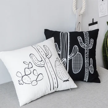 Cactus Padi Kodu Kaunistamiseks Must Valge 45x45cm Lõuend Padja Kate Lihtne Trükitud Põhjamaade Stiilis