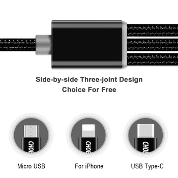 CHOETECH 3 in 1 USB-Kaabel iPhone X 8 7 Micro USB Kaabel Xiaomi Redmi 6A 7A USB type C Kaabel Redmi Märkus 7 8 Pro Kaabel