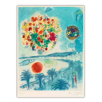 Citon Marc Chagall《Lill ja Päike》Lõuend Kunsti õlimaal Kuulsa Kunstniku Plakat Pilt Seina Taustal Decor Kodu Kaunistamiseks