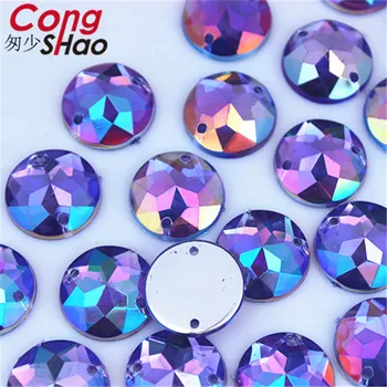 Cong Shao 100TK 15mm AB Värviline Ring flatback kristallid Akrüül Rhinestone sisekujundus õmblemine 2 Auku kostüüm Nuppu Aksessuaar CS325