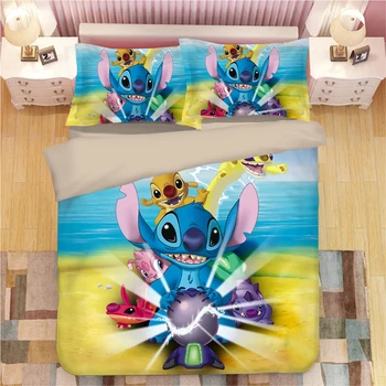 Disney Voodipesu Komplekt Lilo & Stitch Muster Bedclothes Leht Padjapüür Peace Poisid Twin Täis Queen King Tekikott Voodipesu Komplekt