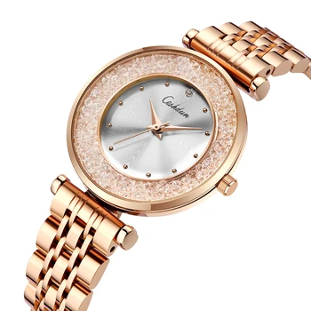Elegantne Naiste Quartz Watch Jooksva Rhinestone Rose Gold Dial, Roostevabast Terasest Käevõru Mood Daamid Kleit Watch Naine Kingitus