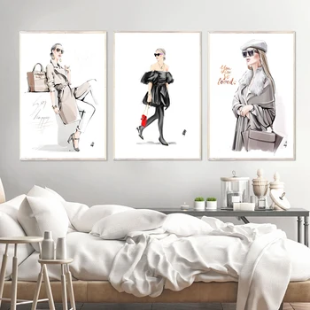 Fashion Girl Super Mudel Seina Art Lõuend Maal Akvarell Vogue Põhjamaade Plakatid Ja Pildid Seina Pildid Elutuba Decor