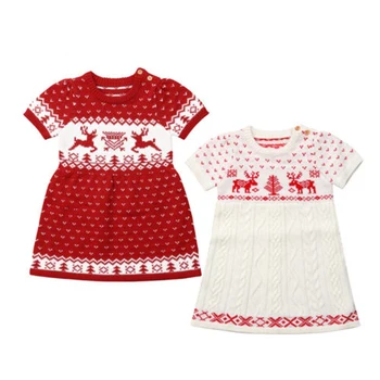 FOCUSNORM Väikelapse Jõulud, Lapsed, Beebi Tüdrukud Dress Kudumise Villa Kampsun Heegelda Lühikese Varrukaga Kleit Riided