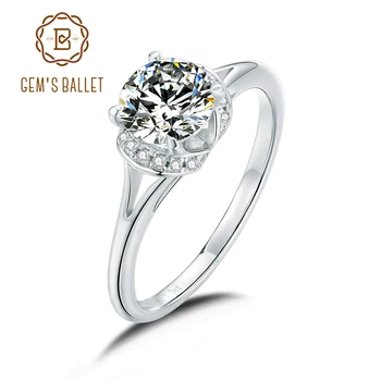 GEM BALLETT 1Ct Moissanite Ring Teemant Pulm Heliseb 925 Sterling Hõbe kihlasormus Ehted Naistele