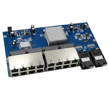Gigabit Ethernet switch Fiber Optiline Media Converter ühemoodilisi 16 RJ45 2 KS-sse, kiu-Port 10/100/1000M
