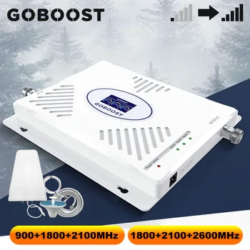 GOBOOST 4g Tri Band Signaali Korduva 2G GSM 900, UMTS 2100 LTE 1800 2600 MHz Võimendi Raku mobiiltelefoni Repeater Antenni Komplekt