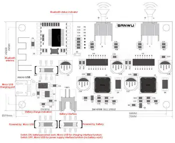 HF69B 6W+6W Dual Channel Stereo Bluetooth Kõlar Võimendi Juhatuse Võimu DC 5V Või 3.7 V Liitium Aku Võimsus Laadimine