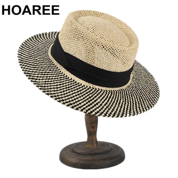 HOAREE Panama Müts Meeste PorkPie Päike Müts Suvel Õled Lai Nokk Fedora Mees Käsi Kudumise Must Segast Vabaaja Beach Tribby Müts
