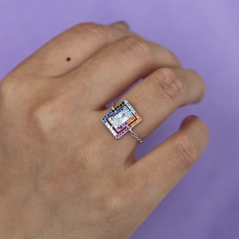 Hõbeda värvi pulm engaegment ringi geomeetriline square võlu Halo disaini elegantsi Euroopa prantsusmaa hot müük sõrmustes