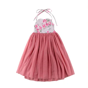 Ins Uus Laste Euroopa Kleit Roosa Bud Siidlõng Pikk Seelik Flower Print Rihm Printsess Kleit Tüdruku Kostüüm Pulm Kleit