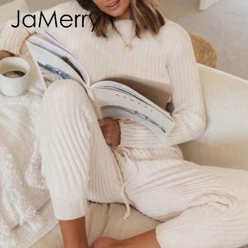 JaMerry Vabaaja triipu kootud ülikond O-kaeluse jaoks mood sügisel talvel kaks tööd Naiste spordi ülikond tahke pikad varrukad sobiks 2020 UUS