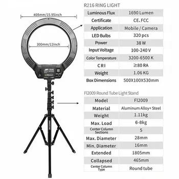 Kaamera Foto Stuudio Telefon Video akutoitega 16inch 40cm 320Pcs LED Rõngas Valgus Hämardatav Fotograafia Ringi Lamp Koos Statiiviga