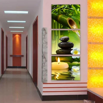 Kaasaegne 3 Paneeli SPA Zen Stone Flower Lõuend Trükib Täiuslik Bamboo Green Pildid Lõuendil Seina Art Home Decor elutuba